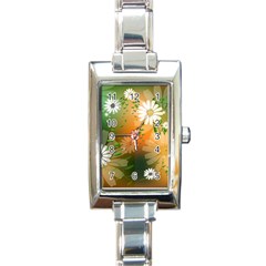 Beautiful Flowers With Leaves On Soft Background Rectangle Italian Charm Watches by FantasyWorld7