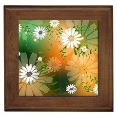 Beautiful Flowers With Leaves On Soft Background Framed Tiles