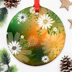 Beautiful Flowers With Leaves On Soft Background Ornament (round) 