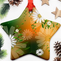 Beautiful Flowers With Leaves On Soft Background Ornament (star) 