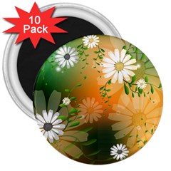 Beautiful Flowers With Leaves On Soft Background 3  Magnets (10 Pack) 