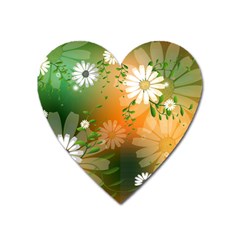 Beautiful Flowers With Leaves On Soft Background Heart Magnet