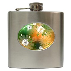 Beautiful Flowers With Leaves On Soft Background Hip Flask (6 Oz)