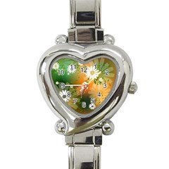 Beautiful Flowers With Leaves On Soft Background Heart Italian Charm Watch