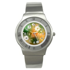 Beautiful Flowers With Leaves On Soft Background Stainless Steel Watches by FantasyWorld7