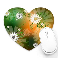 Beautiful Flowers With Leaves On Soft Background Heart Mousepads by FantasyWorld7