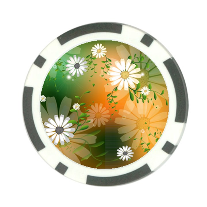 Beautiful Flowers With Leaves On Soft Background Poker Chip Card Guards