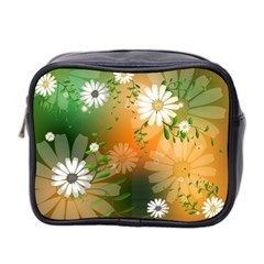 Beautiful Flowers With Leaves On Soft Background Mini Toiletries Bag 2-side by FantasyWorld7