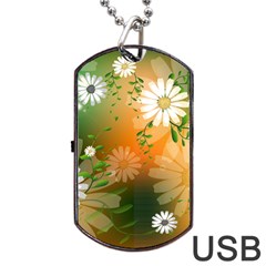 Beautiful Flowers With Leaves On Soft Background Dog Tag Usb Flash (one Side)