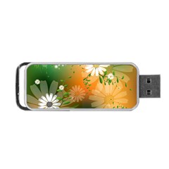 Beautiful Flowers With Leaves On Soft Background Portable Usb Flash (two Sides)