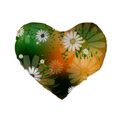 Beautiful Flowers With Leaves On Soft Background Standard 16  Premium Heart Shape Cushions