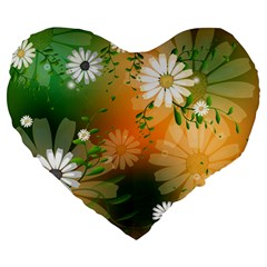 Beautiful Flowers With Leaves On Soft Background Large 19  Premium Heart Shape Cushions by FantasyWorld7