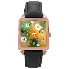 Beautiful Flowers With Leaves On Soft Background Rose Gold Watches