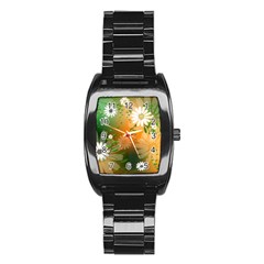 Beautiful Flowers With Leaves On Soft Background Stainless Steel Barrel Watch by FantasyWorld7