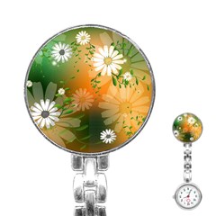 Beautiful Flowers With Leaves On Soft Background Stainless Steel Nurses Watches