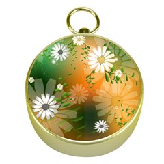 Beautiful Flowers With Leaves On Soft Background Gold Compasses