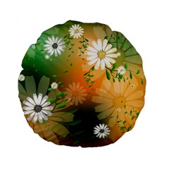 Beautiful Flowers With Leaves On Soft Background Standard 15  Premium Flano Round Cushions