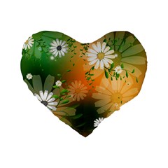 Beautiful Flowers With Leaves On Soft Background Standard 16  Premium Flano Heart Shape Cushions by FantasyWorld7