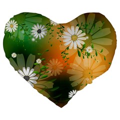 Beautiful Flowers With Leaves On Soft Background Large 19  Premium Flano Heart Shape Cushions