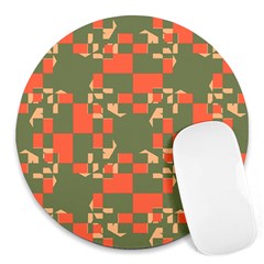 Green orange shapes Round Mousepad