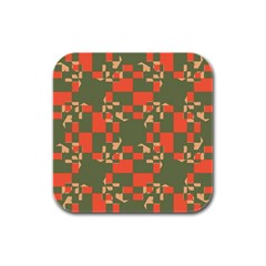 Green orange shapes Rubber Square Coaster (4 pack)