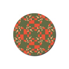 Green orange shapes Rubber Coaster (Round)