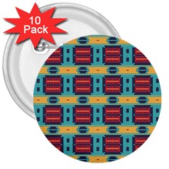 Blue Red And Yellow Shapes Pattern 3  Button (10 Pack)