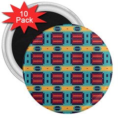 Blue Red And Yellow Shapes Pattern 3  Magnet (10 Pack)