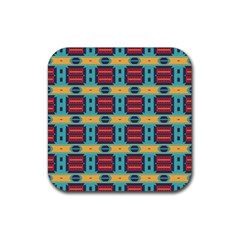 Blue Red And Yellow Shapes Pattern Rubber Coaster (square) by LalyLauraFLM