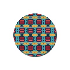 Blue Red And Yellow Shapes Pattern Rubber Coaster (round) by LalyLauraFLM