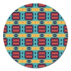 Blue Red And Yellow Shapes Pattern Magnet 5  (round)