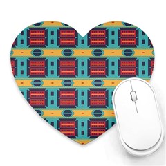 Blue Red And Yellow Shapes Pattern Heart Mousepad by LalyLauraFLM