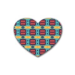 Blue Red And Yellow Shapes Pattern Rubber Coaster (heart) by LalyLauraFLM