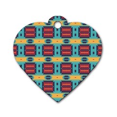 Blue Red And Yellow Shapes Pattern Dog Tag Heart (one Side)