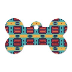 Blue Red And Yellow Shapes Pattern Dog Tag Bone (one Side)