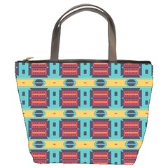 Blue Red And Yellow Shapes Pattern Bucket Bag by LalyLauraFLM