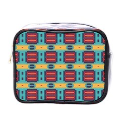 Blue Red And Yellow Shapes Pattern Mini Toiletries Bag (one Side)