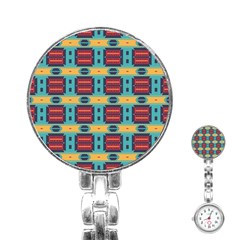 Blue Red And Yellow Shapes Pattern Stainless Steel Nurses Watch