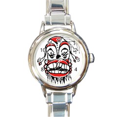 Dark Clown Drawing Round Italian Charm Watches by dflcprints