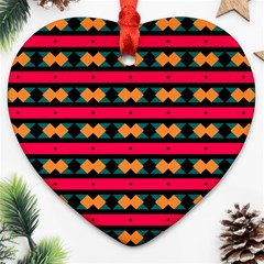 Rhombus And Stripes Pattern Ornament (heart) by LalyLauraFLM