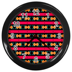 Rhombus And Stripes Pattern Wall Clock (black)