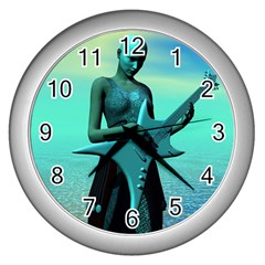 Sad Guitar Wall Clocks (silver)  by icarusismartdesigns