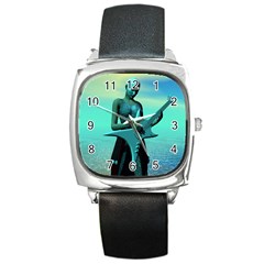 Sad Guitar Square Metal Watches