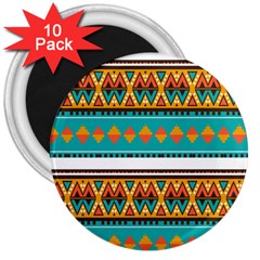 Tribal Design In Retro Colors 3  Magnet (10 Pack) by LalyLauraFLM