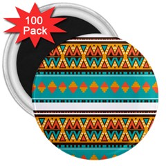 Tribal Design In Retro Colors 3  Magnet (100 Pack) by LalyLauraFLM