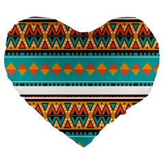 Tribal Design In Retro Colors Large 19  Premium Heart Shape Cushion by LalyLauraFLM