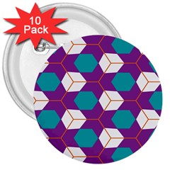 Cubes In Honeycomb Pattern 3  Button (10 Pack) by LalyLauraFLM