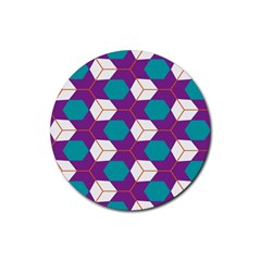 Cubes In Honeycomb Pattern Rubber Round Coaster (4 Pack) by LalyLauraFLM