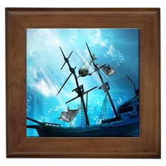 Awesome Ship Wreck With Dolphin And Light Effects Framed Tiles