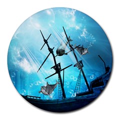 Awesome Ship Wreck With Dolphin And Light Effects Round Mousepads by FantasyWorld7